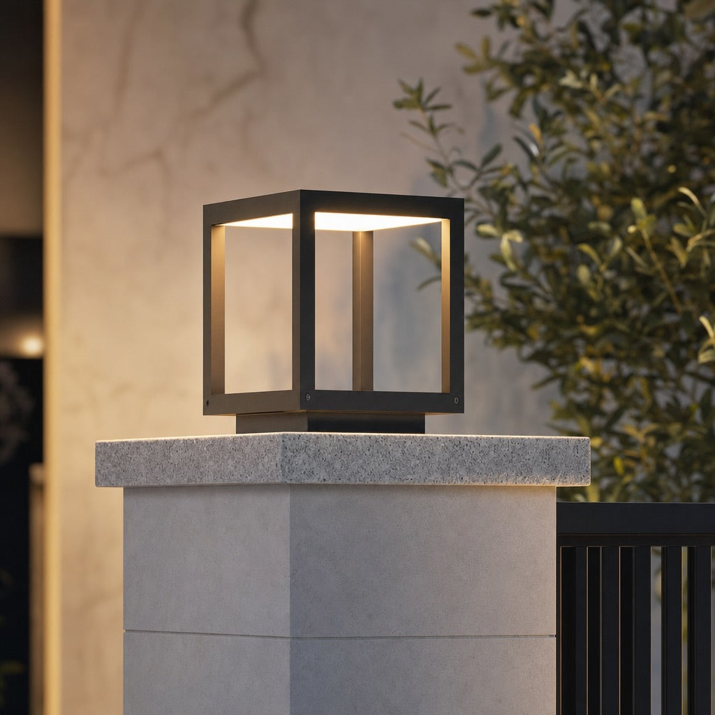 Solar Outdoor Lighting Modern Pillar Light Post Mounted Stainless Steel Acrylic LED 3000K