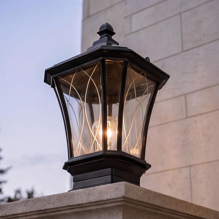 Solar Outdoor Post Light Modern Octagonal Glass Shade Aluminum LED 5W IP65 Waterproof