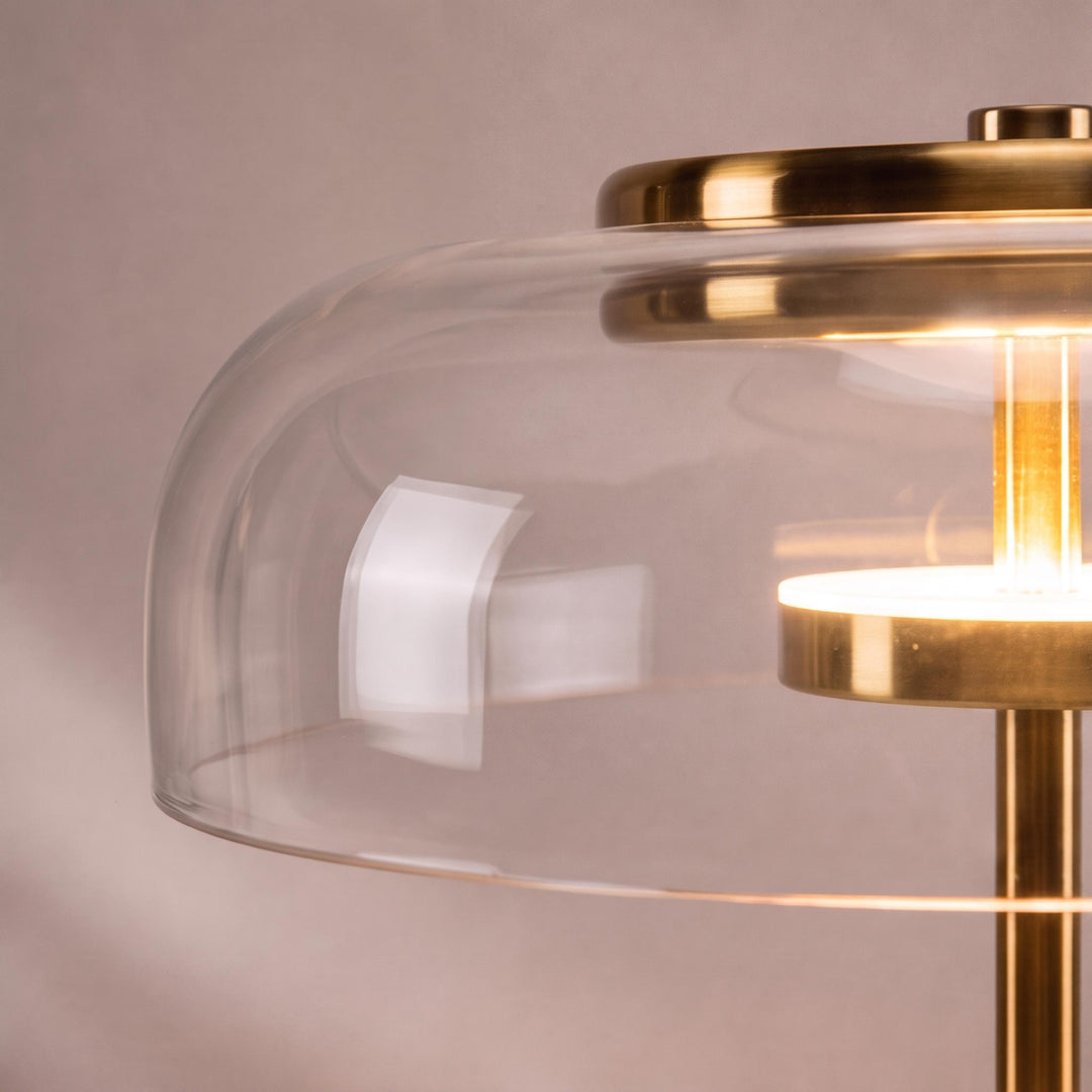 Modern Table Lamp with Adjustable Brass Body and Clear Glass Shade for Warm LED Lighting