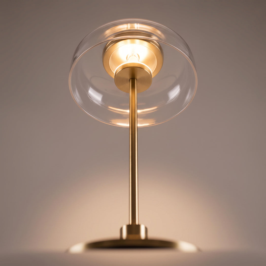 Modern Table Lamp with Adjustable Brass Body and Clear Glass Shade for Warm LED Lighting