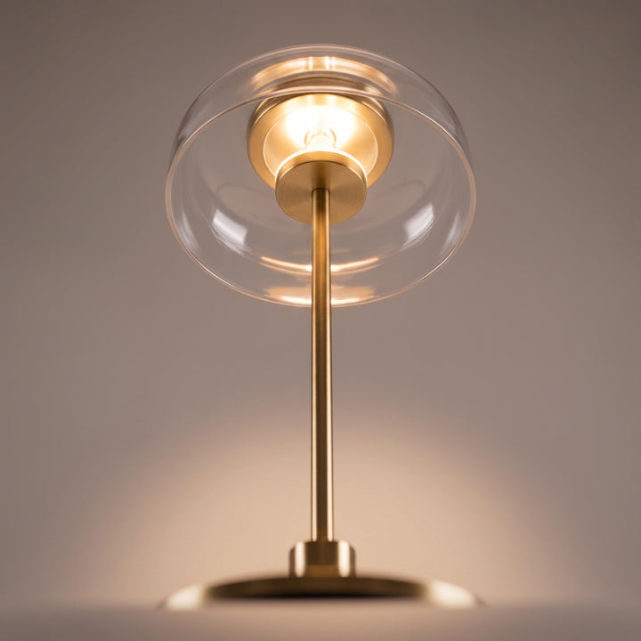 Modern Table Lamp with Adjustable Brass Body and Clear Glass Shade for Warm LED Lighting