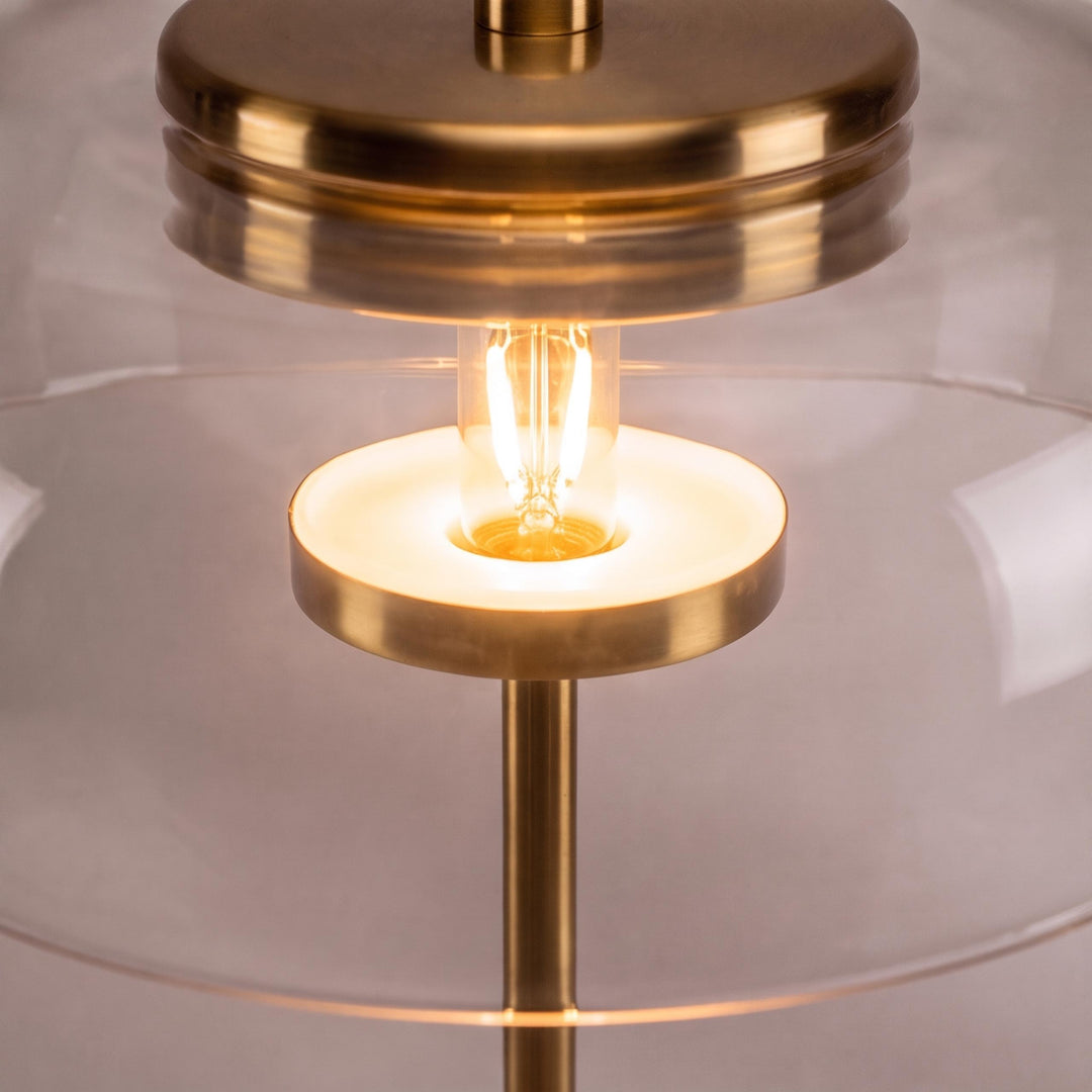 Modern Table Lamp with Adjustable Brass Body and Clear Glass Shade for Warm LED Lighting