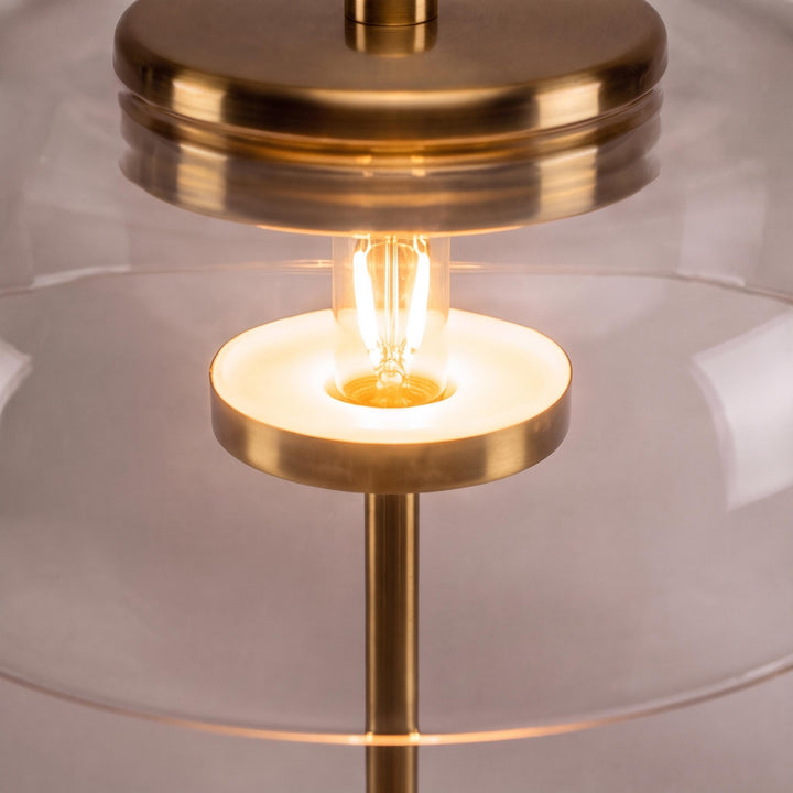 Modern Table Lamp with Adjustable Brass Body and Clear Glass Shade for Warm LED Lighting