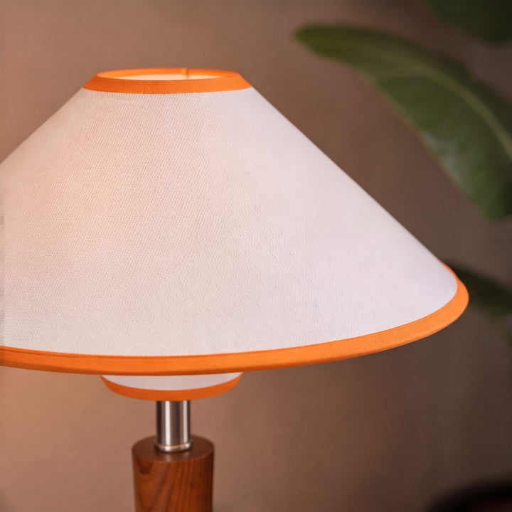 Modern Table Lamp with Wooden Base and Fabric Shade for Bedroom or Office Use LED Compatible
