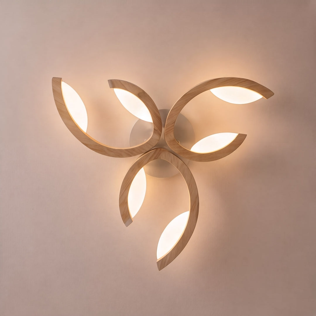Modern Leaf Flush Mount Ceiling Light Natural Oak Wood Acrylic LED Dimmable 3-5 Light Options