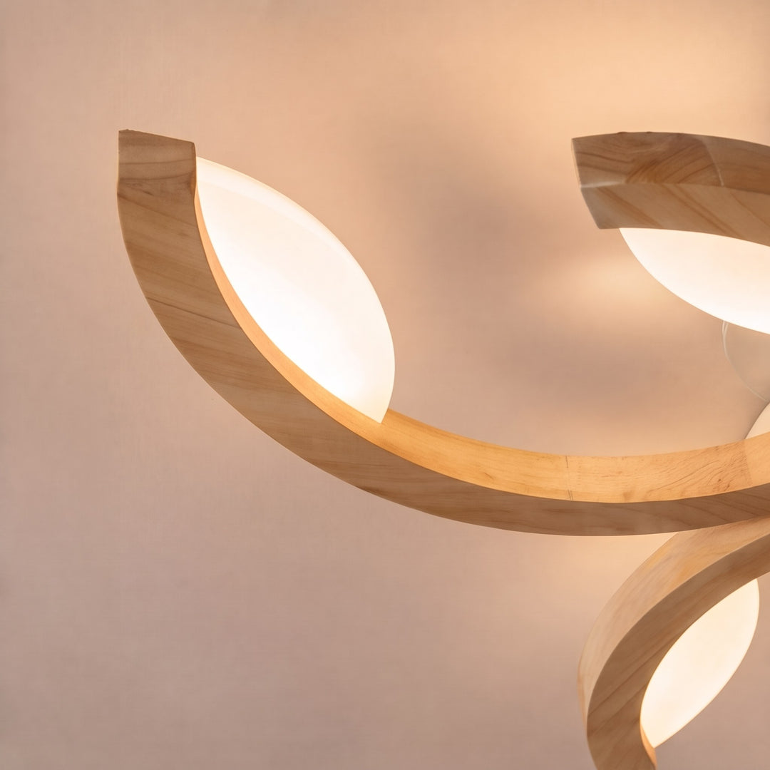 Modern Leaf Flush Mount Ceiling Light Natural Oak Wood Acrylic LED Dimmable 3-5 Light Options