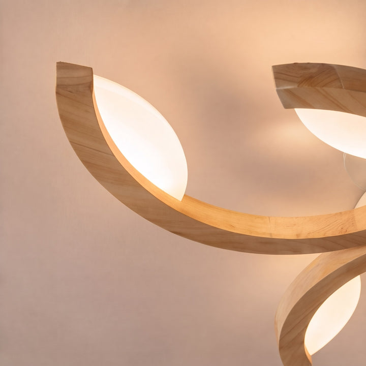 Modern Leaf Flush Mount Ceiling Light Natural Oak Wood Acrylic LED Dimmable 3-5 Light Options