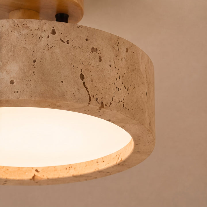 Modern Round Flush Mount Ceiling Light Yellow Travertine LED Dimmable 20cm for Compact Spaces