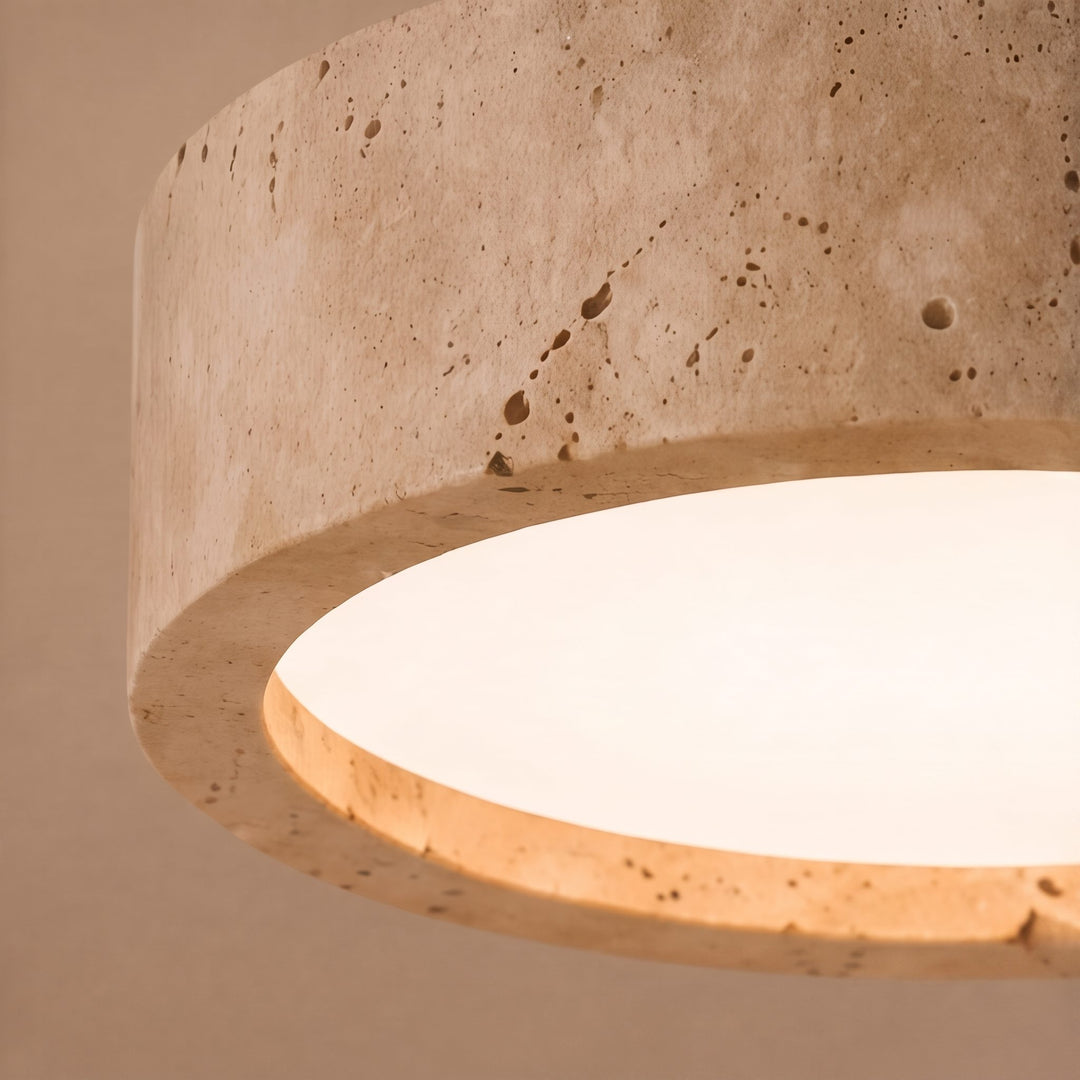 Modern Round Flush Mount Ceiling Light Yellow Travertine LED Dimmable 20cm for Compact Spaces