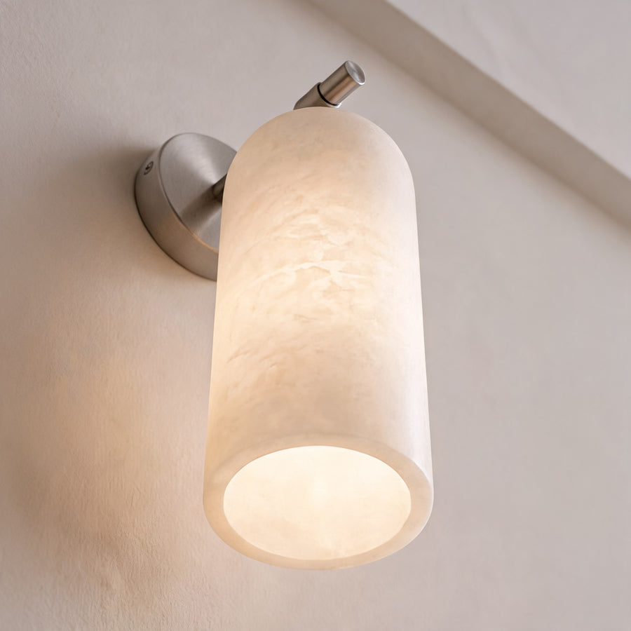 Modern Alabaster Wall Sconce Wall Mounted Metal Light Fixture with LED Compatibility in the nickel