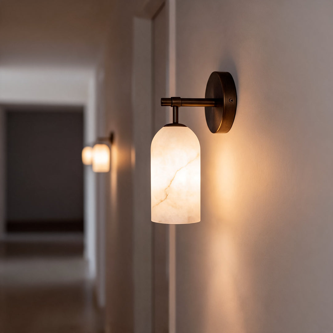 Modern Alabaster Wall Sconce Wall Mounted Metal Light Fixture with LED Compatibility