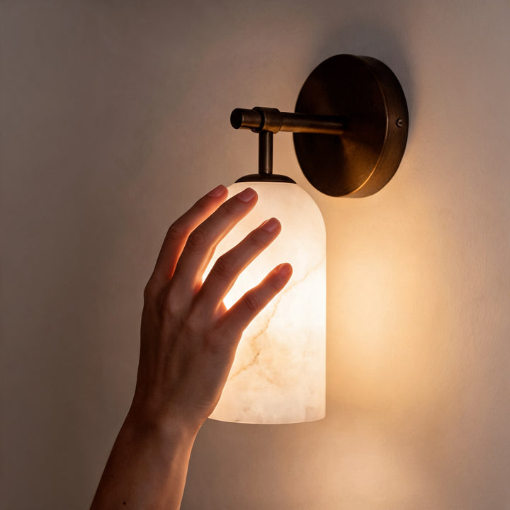 Modern Alabaster Wall Sconce Wall Mounted Metal Light Fixture with LED Compatibility