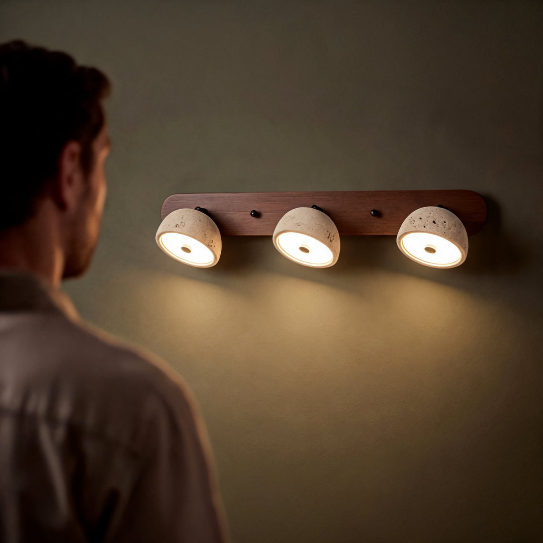 Modern Adjustable Vanity Light Fixture in Travertine with Dimmable LED for Bathroom Lighting