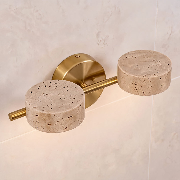 Modern Bathroom Vanity Light Wall Mounted with Travertine Shades and Dimmable LED Illumination