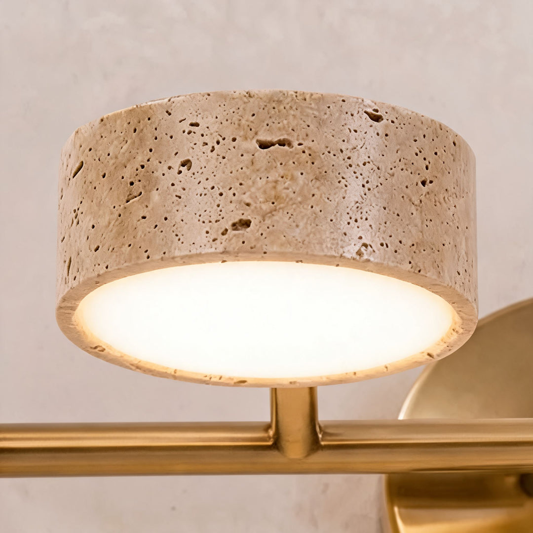 Modern Bathroom Vanity Light Wall Mounted with Travertine Shades and Dimmable LED Illumination