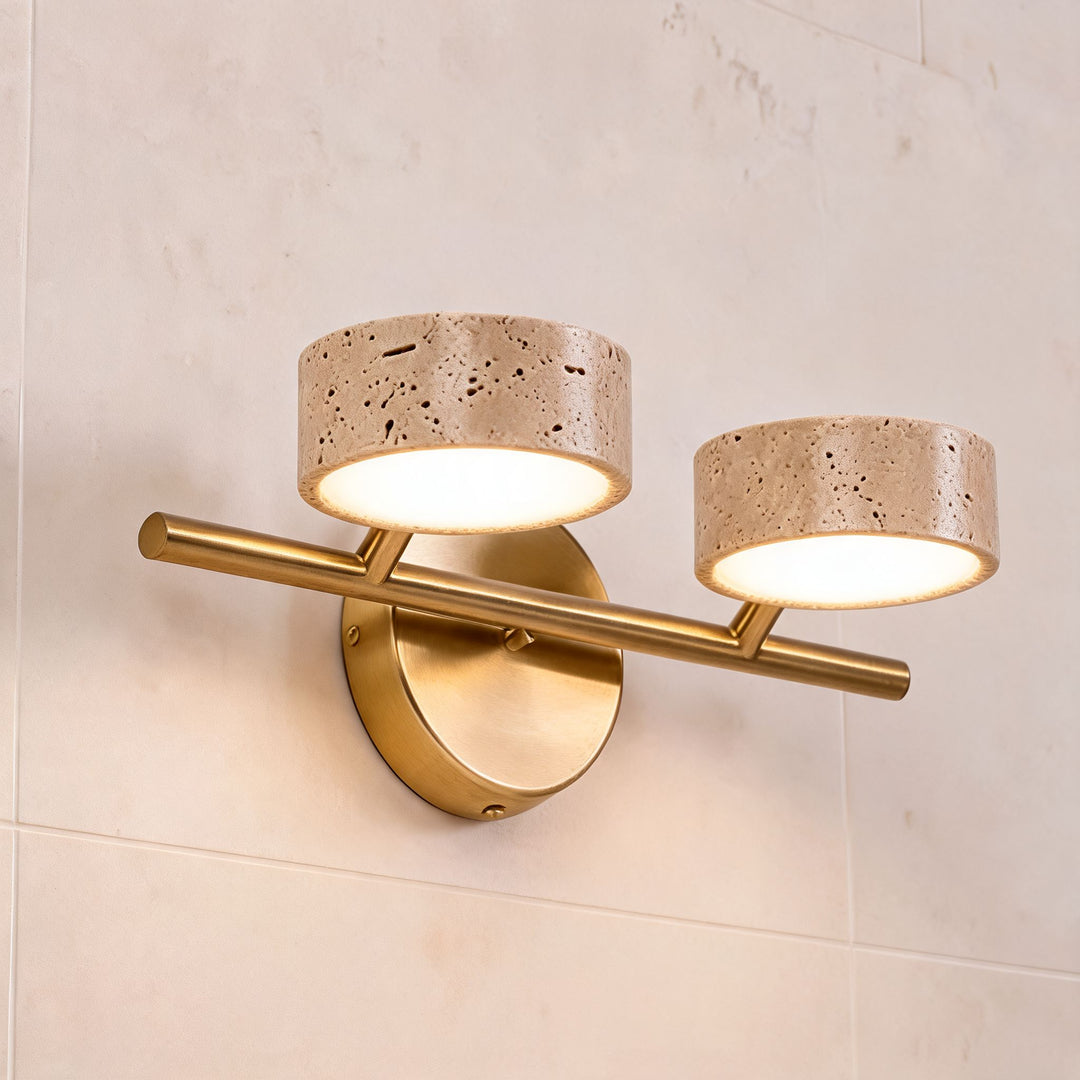 Modern Bathroom Vanity Light Wall Mounted with Travertine Shades and Dimmable LED Illumination