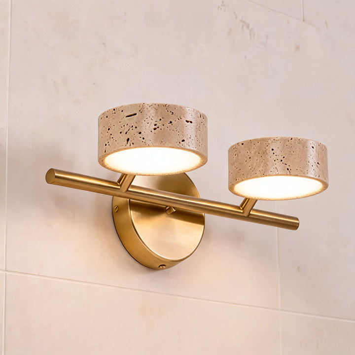 Modern Bathroom Vanity Light Wall Mounted with Travertine Shades and Dimmable LED Illumination