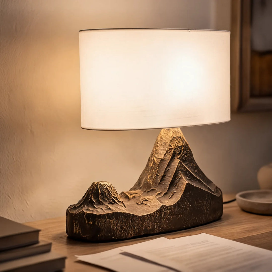 Modern Table Lamp with Bronze Finish and White Fabric Shade for Bedroom or Living Room Use