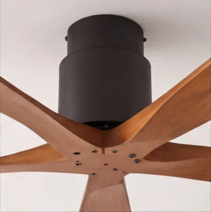 Modern Ceiling Fan Flush Mount Solid Wood Blades Quiet DC Motor Remote Control 52 Inch
