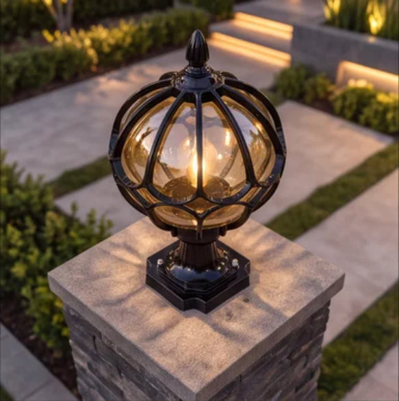 Modern Outdoor Pillar Light Aluminum Base Clear Glass Shade IP65 Rated for Garden and Pathways
