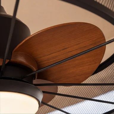 Rustic Outdoor Ceiling Fan with Light Flush Mount Iron Frame LED Colour Temperature Control