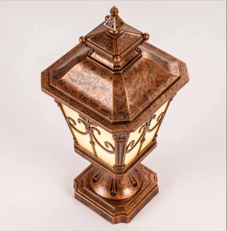Victorian Outdoor Pillar Light Solar or Hardwired Die-Cast Aluminum Glass IP65