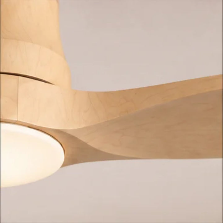 Modern Ceiling Fan Flush Mount Solid Wood Blades Integrated Dimmable LED Light Remote Control 52 Inch