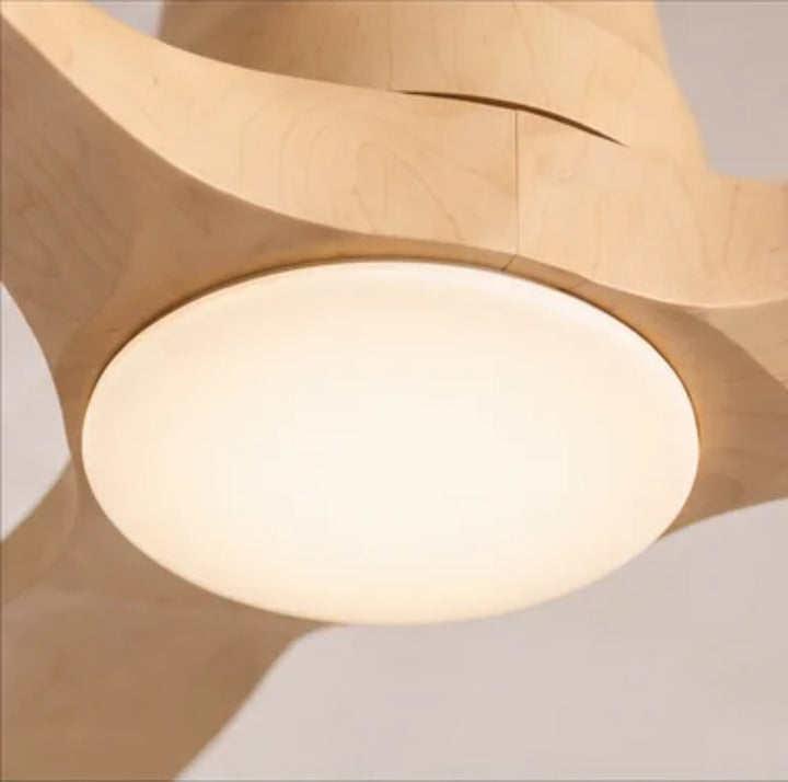 Modern Ceiling Fan Flush Mount Solid Wood Blades Integrated Dimmable LED Light Remote Control 52 Inch