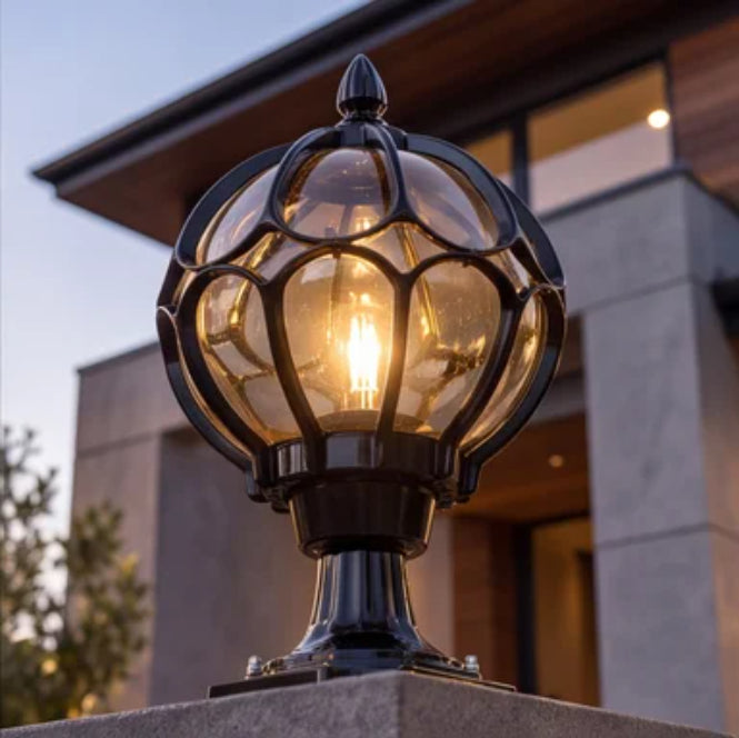 Modern Outdoor Pillar Light Aluminum Base Clear Glass Shade IP65 Rated for Garden and Pathways