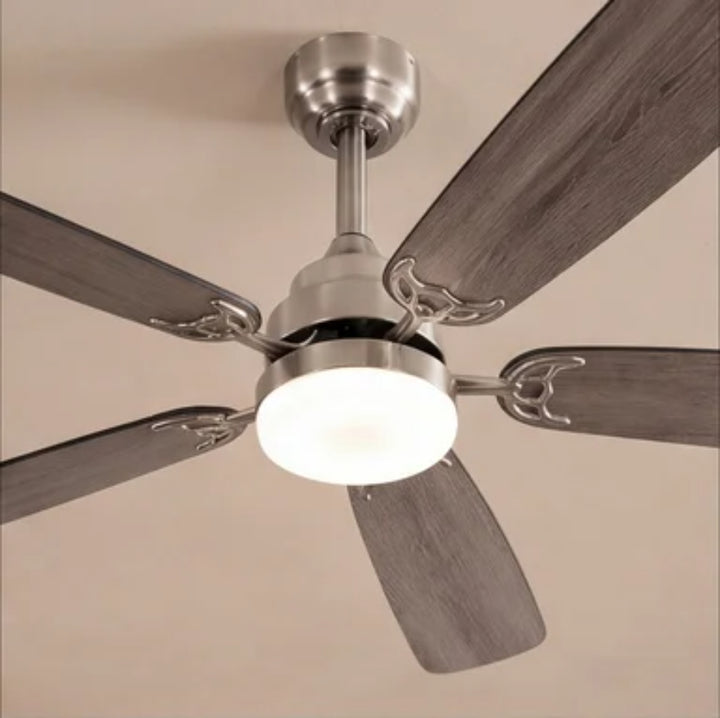 Modern Ceiling Fan Flush Mount Dual-Tone MDF Blades Matte Metal 18W LED 6-Speed DC Motor