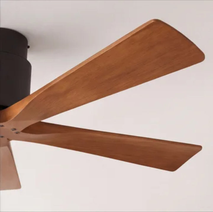Modern Ceiling Fan Flush Mount Solid Wood Blades Quiet DC Motor Remote Control 52 Inch