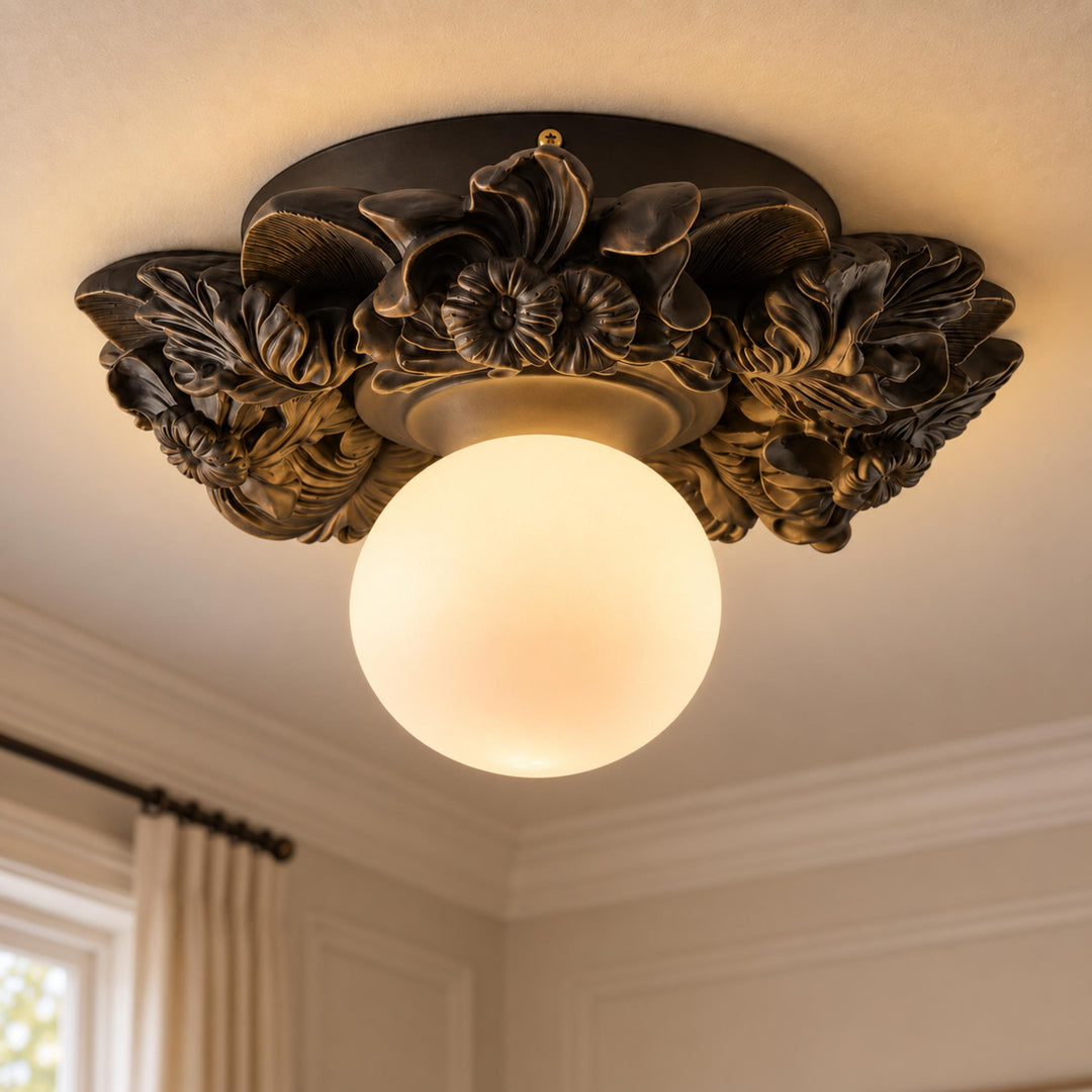 Victorian Flush Mount Ceiling Light Metal Glass LED Compatible Elegant Design