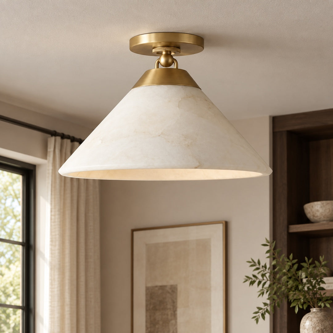 Modern Flush Mount Ceiling Light in Alabaster with Dimmable LED Feature for Cozy Atmosphere