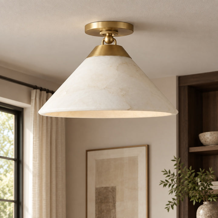 Modern Flush Mount Ceiling Light in Alabaster with Dimmable LED Feature for Cozy Atmosphere