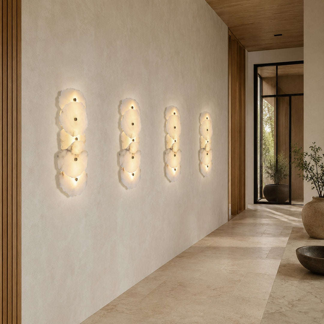 Modern Wall Sconce Lighting Adjustable LED Alabaster Shade with Metal Base for Home Decor