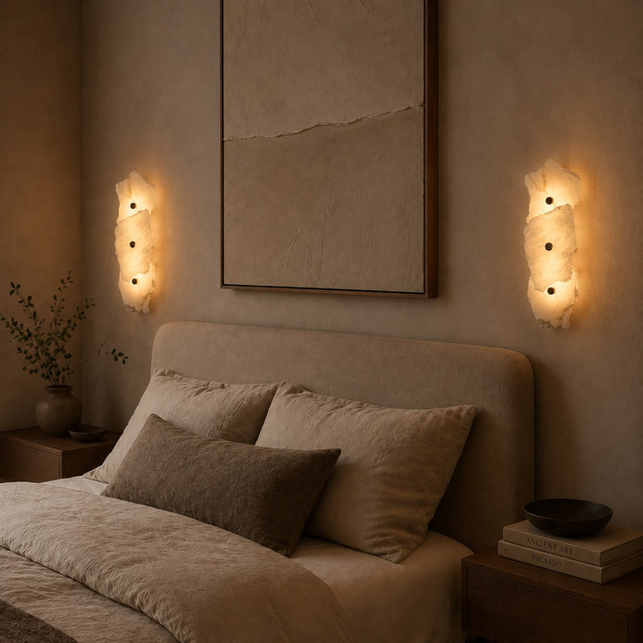 Modern Wall Sconce Lighting Adjustable LED Alabaster Shade with Metal Base for Home Decor