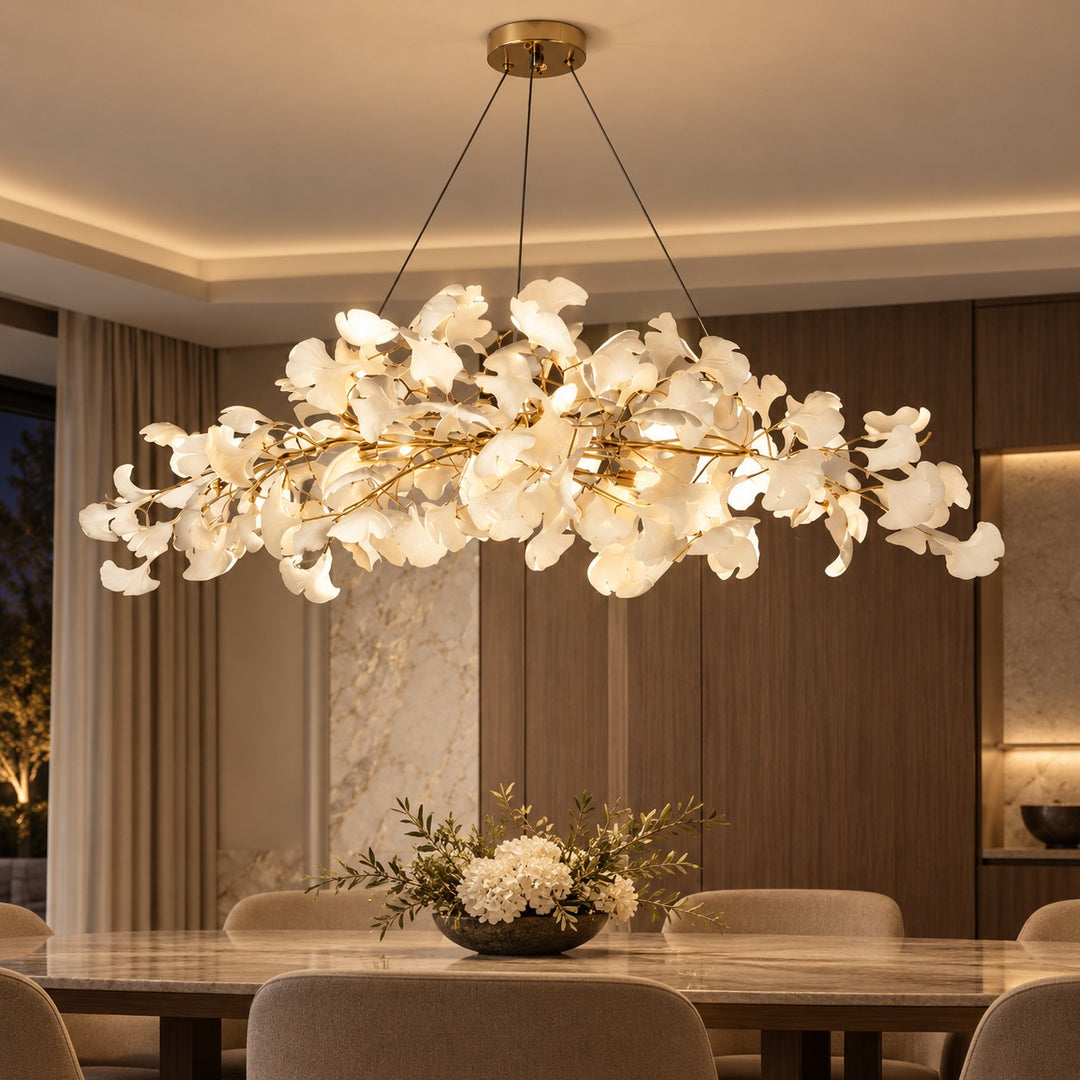 Modern Chandelier Light Ceiling-Mounted Metal Frame with Adjustable LED Ginkgo Leaf Design