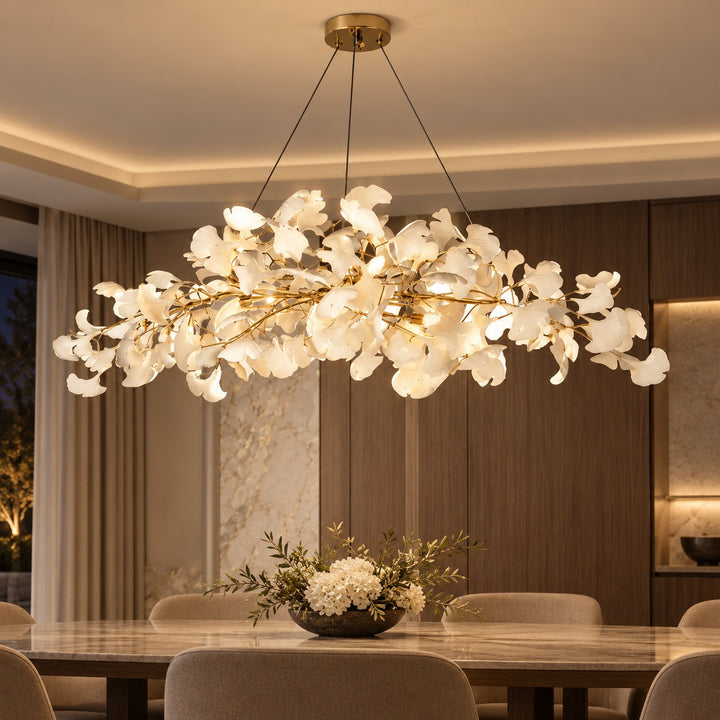 Modern Chandelier Light Ceiling-Mounted Metal Frame with Adjustable LED Ginkgo Leaf Design