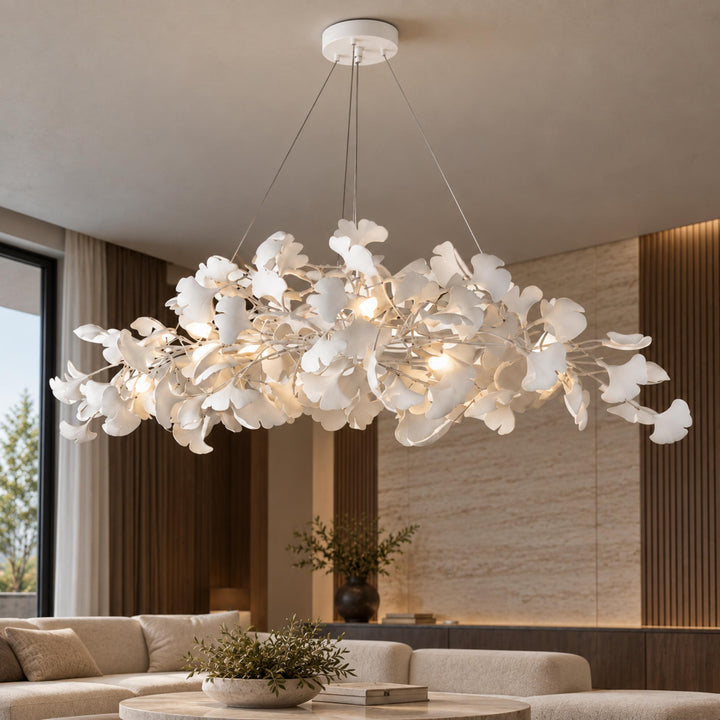 Modern Chandelier Light Ceiling-Mounted Metal Frame with Adjustable LED Ginkgo Leaf Design