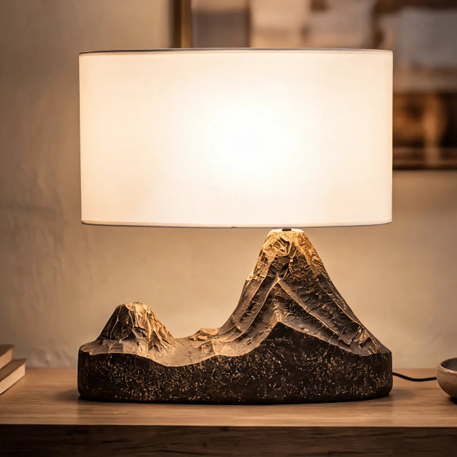 Modern Table Lamp with Bronze Finish and White Fabric Shade for Bedroom or Living Room Use