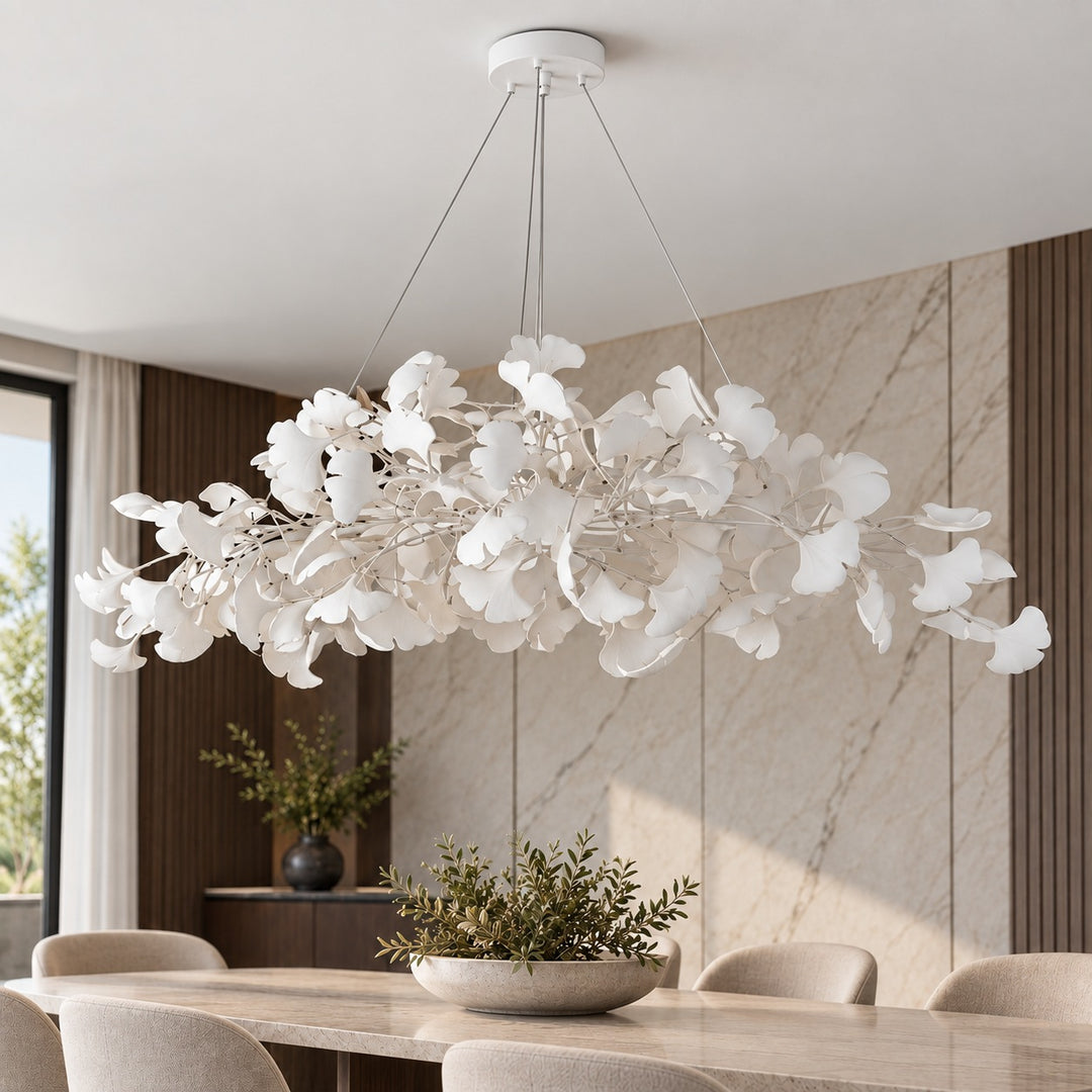Modern Chandelier Light Ceiling-Mounted Metal Frame with Adjustable LED Ginkgo Leaf Design
