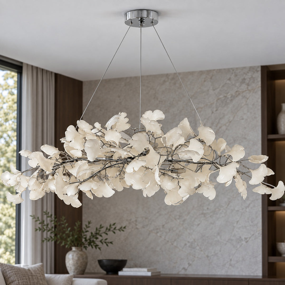 Modern Chandelier Light Ceiling-Mounted Metal Frame with Adjustable LED Ginkgo Leaf Design