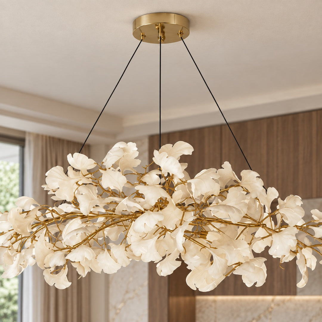 Modern Chandelier Light Ceiling-Mounted Metal Frame with Adjustable LED Ginkgo Leaf Design