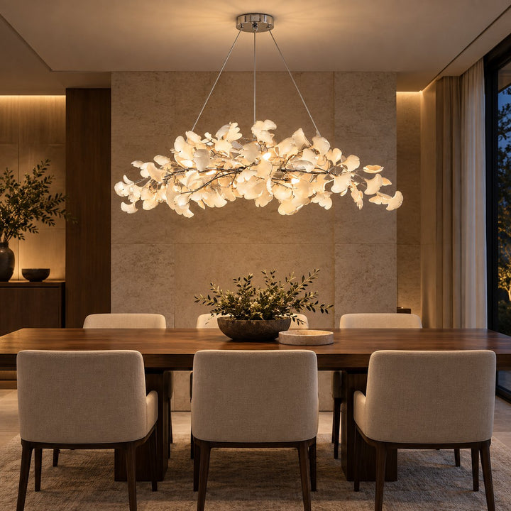 Modern Chandelier Light Ceiling-Mounted Metal Frame with Adjustable LED Ginkgo Leaf Design