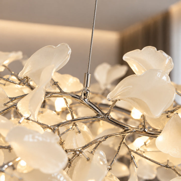 Modern Chandelier Light Ceiling-Mounted Metal Frame with Adjustable LED Ginkgo Leaf Design