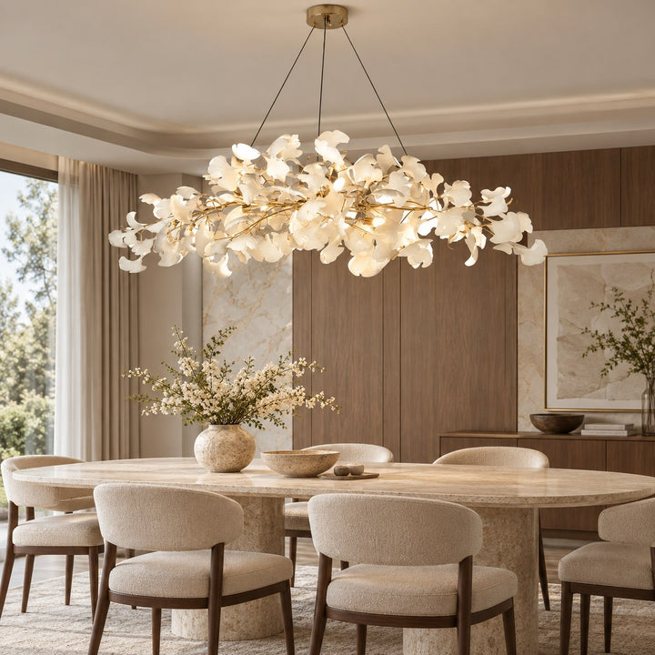 Modern Chandelier Light Ceiling-Mounted Metal Frame with Adjustable LED Ginkgo Leaf Design