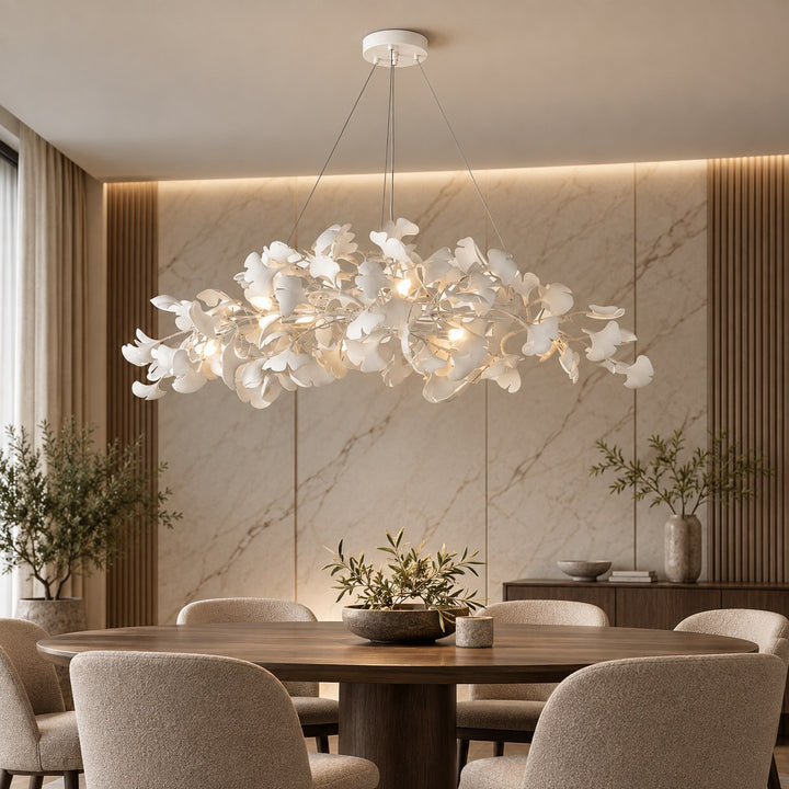 Modern Chandelier Light Ceiling-Mounted Metal Frame with Adjustable LED Ginkgo Leaf Design